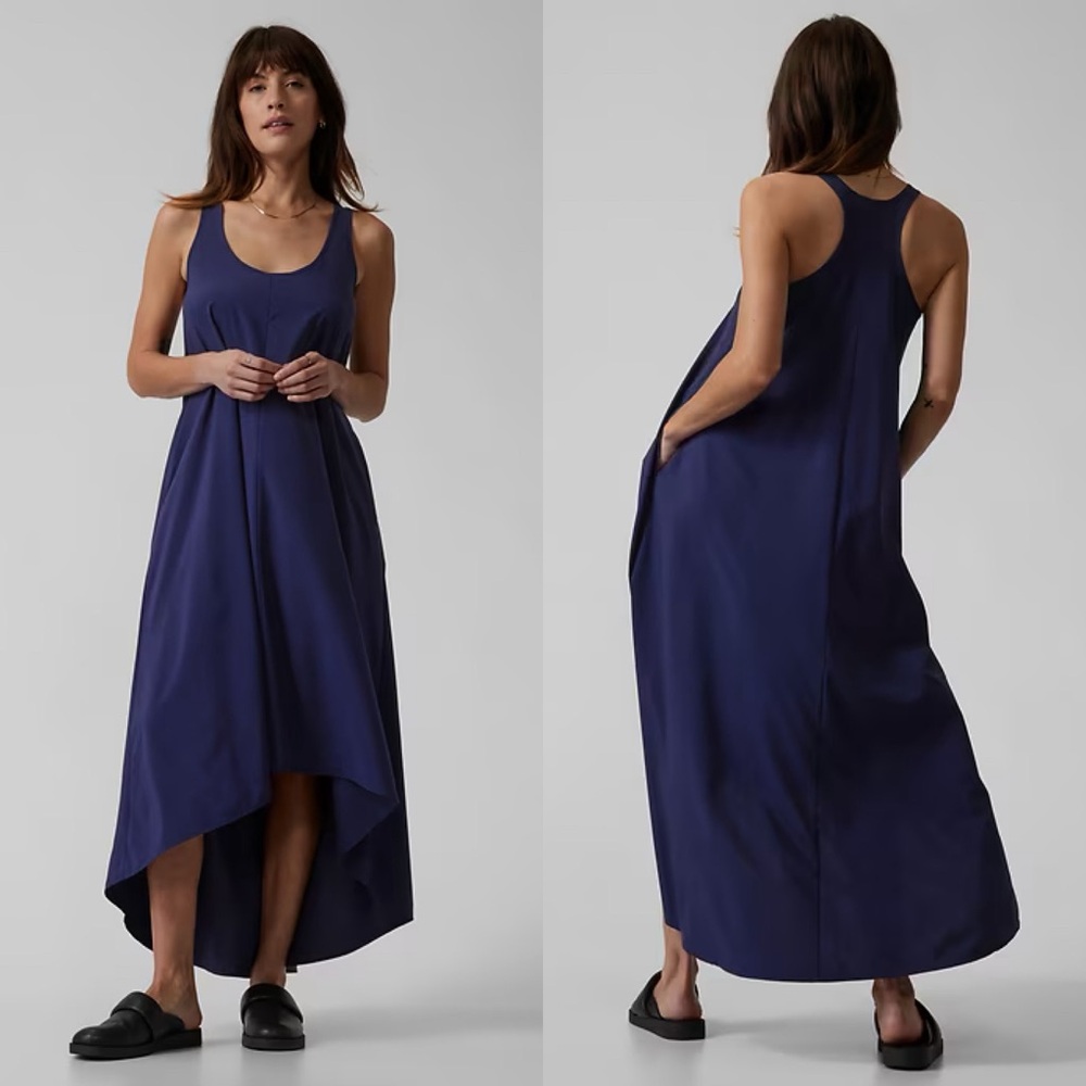 Athleta Presidio tank midi dress navy size medium tall MT lightweight 486452